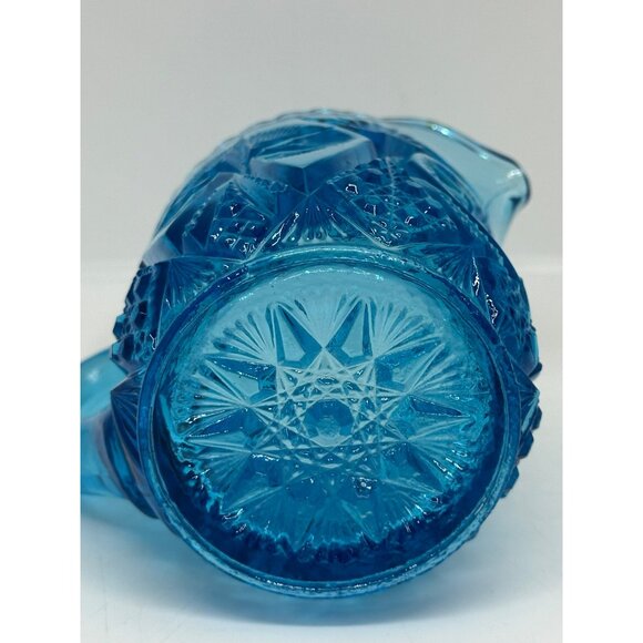 VTG Kemple Glass Yutec Fan & Star Blue Creamer Pitcher Sawtooth Edge MCM - Picture 5 of 8